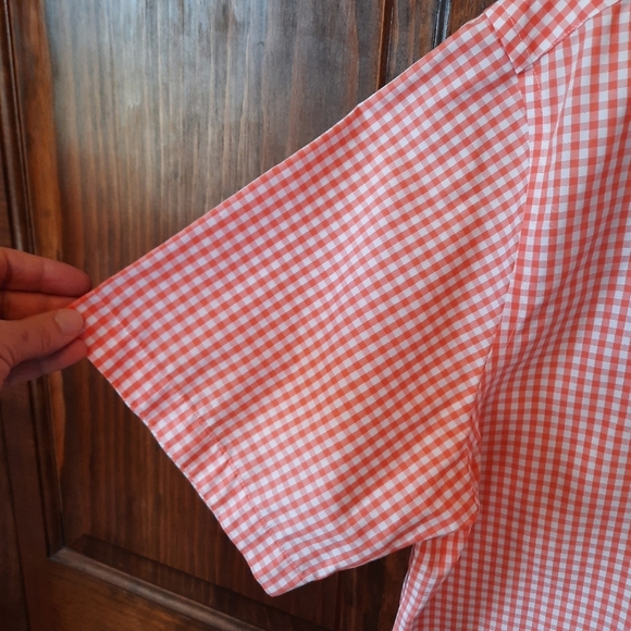 NWOT L.L. Bean Traditional Fit Wrinkle Resistant Orange Gingham Button Up Shirt - Picture 5 of 9
